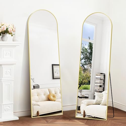 BONEWEI Specchio da Terra ad Arco, 150 x 40 cm Specchio da Parete Grande con Cornice in Oro Alluminio, Specchio da Terra da Appoggiare o Appendere per Soggiorno, Camera da Letto, Ingresso