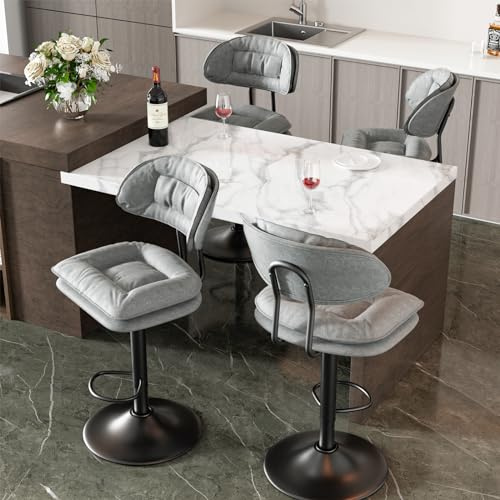 Hawthyhome Barhocker 4er Set mit Lehne Doppellagige Barstuhl Hellgrau | Ergonomischer Sitz, Barstuhl, Doppellagige Polsterung, Küchenhocker, Heimbar, Esszimmer, Barinsel, BarHocker