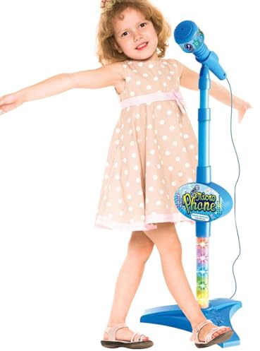 Kinder Mikros zum Singen Blinkende Bühnenlichter, Spaßige Musikeffekte | Verstellbares Standmikrofon für Kinder Karaoke-Maschine, Singspaß für Kinder, Karaoke-Spaß, für und Mädchen ab 3 Jahren