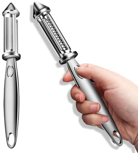 1 pelador de acero inoxidable, herramienta de pelado para cocina, versátil pelador de verduras y frutas, herramienta 2 en 1 y trituradora, adecuado para cocina, frutas, zanahorias, manzanas, verduras