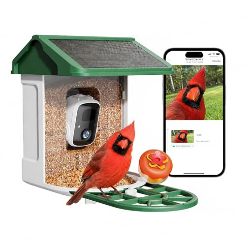HARYMOR Comedero para pájaros con cámara alimentada por energía solar, alimentación en vivo 2K, inteligencia artificial para identificar pájaros, capacidad de alimentos de 2 litros, video de pájaros