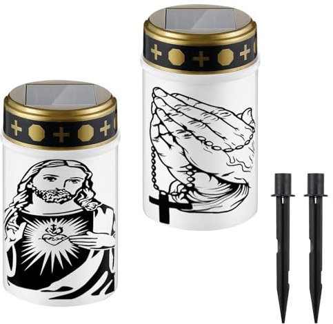 XiXiRan 2 Pezzi Lumino Cimitero Solare, Candela LED Cimitero, Luci Votive Cimiteriali Solari, Lumini Cimitero LED Solare, Lampada Tombale Solare, Lampada Votiva con Pannello Solare da Esterno (C)
