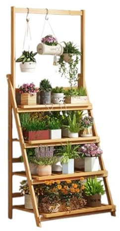 ASHILD Pflanzenständer, einfacher Retro-Blumenständer, Faltbare Blumentöpfe für Zimmerpflanzen, Blumenständer für das Haus im Freien, Pflanzenspalier aus Holz, feuchtigkeitsbeständiges Pflanzenstän