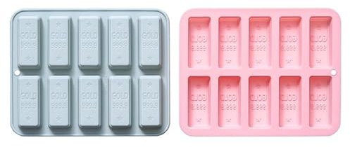 2 Pack Gold Bar Silicone Molds, Gold Bar Themed Baking Moulds for Chocolate, Ice Cube, Cake, Dessert, Candy, Soap, Cupcake Topper, Jelly, Pudding, Wax Melts