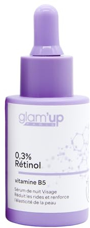 Glam Up Paris - Siero viso anti-invecchiamento, 0,3% retinolo, antirughe, vitamina B5, per uomo e donna, pelle più liscia e brillante, 30 ml