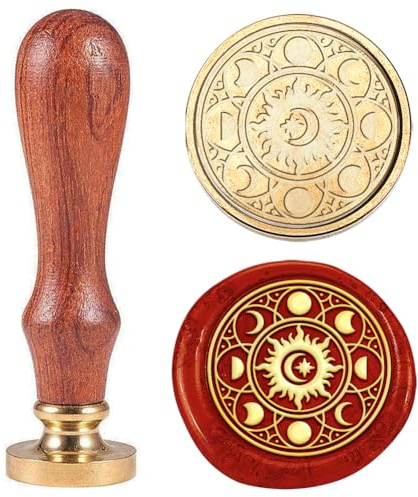 Hobbspring Vintage Sonne Mond Wachssiegel Stempel Galaxie Universum Siegelwachs Stempel 30mm Abnehmbarer Messing Stempelkopf Mit Holzgriff Für Umschläge Einladungen Flaschendekor Zurück zur Schule