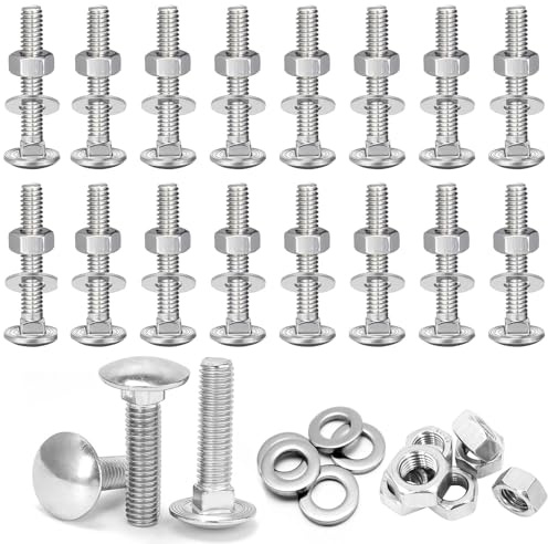20 Pièces Boulons de Carrosserie Boulons a Tête Ronde M8 × 55, en acier inoxydable M8 avec écrous et rondelles, vis à tête plate en acier au carbone pour machines industrielles