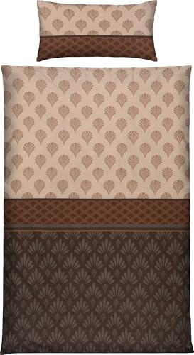 Erwin Müller Bettwäsche Edelflanell Ornamente braun Größe 40x80 cm / 135x200 cm - mit Wendekissenbezug, wohlige Wärme und hoher Kuschelfaktor, temperaturausgleichend, mit Reißverschluss
