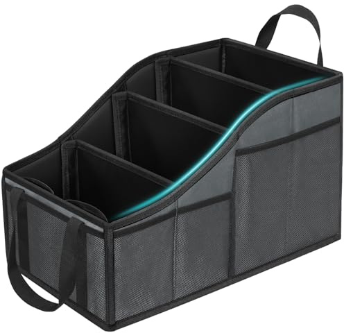 YOHOOLYO Car Seat Organiser Car Organiser Backseat for kids with 4 Compartments, 4 Cup Holders and 7 Mash Pockets for Front and Rear Seats Grey