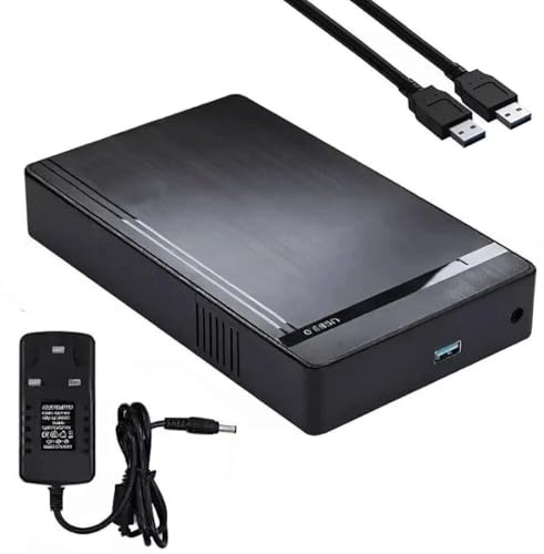 FiTspi Carcasa de disco duro, USB 3.0 a SATA HDD disco duro externo para disco duro SSD de 2.5 pulgadas/3.5 pulgadas de hasta 18 TB con adaptador de corriente CC, carcasa SSD de 5 Gbps para Windows