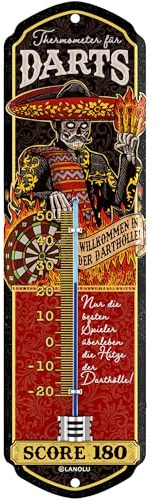 LANOLU Retro Thermometer DART Regeln, Bar und Partykeller Dekoration, Irish Pub Deko, lustiges Geschenk für Männer, analog 8x28cm