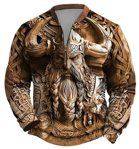 Generisch Jersey vikingo para hombre al aire libre con media cremallera de manga larga sudadera para hombre medieval mitología nórdica sudadera hombre sin capucha oversize sudadera deportiva