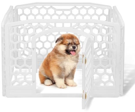 Iris Ohyama, Parco per Cane Interno, Esterno con 4 Pannelli e Porta Bloccabile, H58 cm, Bianco, Gabbia, Recinzione per Cani, Cucciolo, Gatto, Coniglio, Animali Domestici, Plastica, CI-584HC
