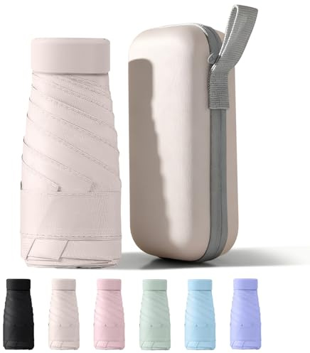 PHIEZC Mini paraguas plegable, paraguas de viaje, paraguas de bolsillo, protección solar y contra la lluvia UPF50+, portátil y cómodo (albaricoque)