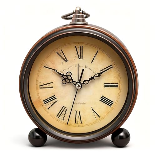Lunaanda Retro Analog Wecker, Tischuhr Ohne Ticken, Nachttisch Uhr Tischuhr Vintage, Batteriebetrieben, Altmodischer Wecker für Schlafzimmer und Heimbüro