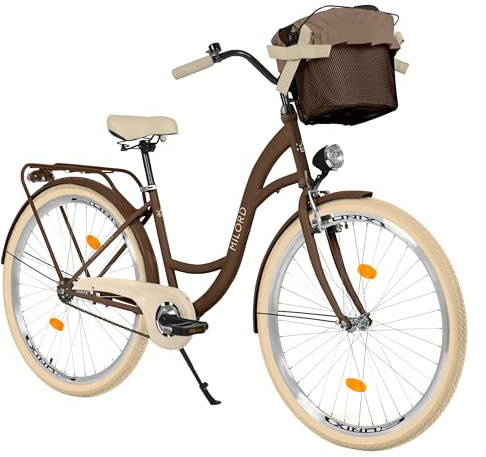 MILORD Damenfahrrad Citybike Komfort Mit Metallkorb Vintage Fahrrad, 26, 28 Zoll, 1-Gang