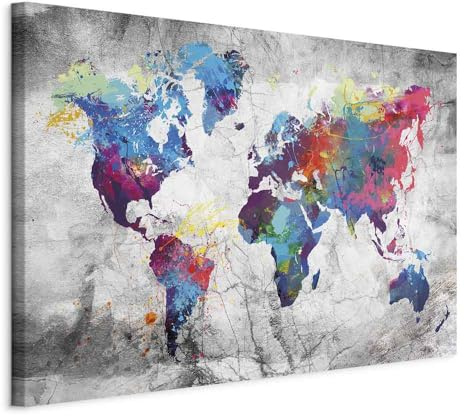 B&D XXL - Wandbilder XXL 120x80 cm 1 tlg - Wand Deko Vlies Leinwand Bilder Groß Wanddeko Wohnzimmer Schlafzimmer Kunstdrucke - Weltkarte Kontinente Welt Karte k-A-0179-b-d