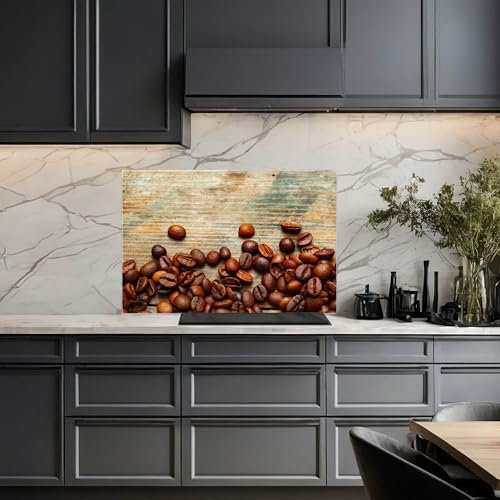 banjado Küchenrückwand Glas ohne Bohren 90x60cm – Glasrückwand Küche mit Motiv Kaffeebohnen/Spritzschutz Küchenrückwand Glas/selbstklebende Küchenrückwand Platte - magnetisch & beschreibbar
