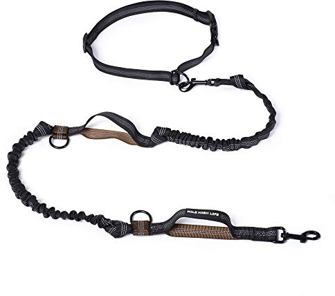 Mile High Life Manos Libres retráctiles para Perros Leash Bungees Negros Dobles Reflectantes (213CM, marrón)