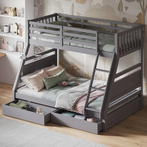 Flair Furnishings Triple Bunk Beds for Kids, Bunk Bed with Storage, Heavy Duty and Sturdy, Cosy, Stylish, Space-Saving Design (Grey)