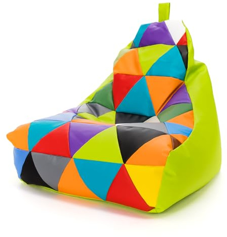 Ecopuf - Sessel Wohnzimmer - Patchwork Sacksessel Kunstleder Keiko Größe S/M - Entspannungssessel zum Sitzen - Sack Pouf mit Griff - Wohnungseinrichtung - Apfelgrün E16