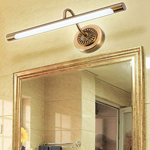 HMAKGG Lámpara Espejo Baño Rustico, Aplique Espejo Baño Vintage Lámpara de Espejo Aplique Acrílico para Espejo Muebles de Maquillaje Aparato Montado en la Pared,Latón,12W/65.5CM