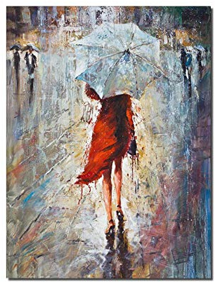Cuadro sobre Lienzo Pintura De Textura Abstracta Mujer Bajo La Lluvia con Paraguas Cuadro Al Óleo Pintado A Mano sobre Lienzo Arte De Pared Decoración del Hogar