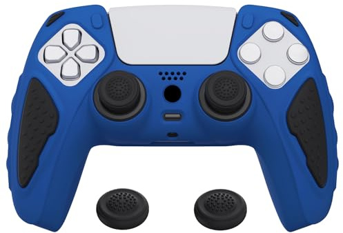 PlayVital Silikon Hülle für ps5 Controller,Case Anti-Rutsche Schutzhülle Hülle Griffe Skin Weiches Gummi Grips für PlayStation 5 Wireless Controller(Ritter Edition,Blau & Schwarz)