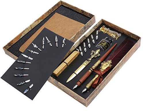 Federstift, Vintage Quill Dip Pen Kalligraphie Kit mit 12 Stück Fancy Nibs und 5 Stück Art Nibs zum Schreiben von Drawing Craft Collection(#1)
