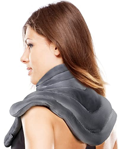 ICEHOF Cojín de calor para cuello y hombros con lavanda, para microondas, calor duradero gracias a las perlas de arcilla natural, incluye aromaterapia, forma ergonómica
