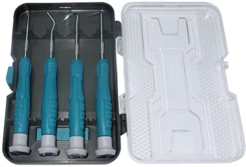 AERZETIX - Juego/caja de 4 ganchos y punzones con punta curvada a 45° y 90° - longitud 130mm - herramienta de extracción para juntas tóricas - en acero - C50005