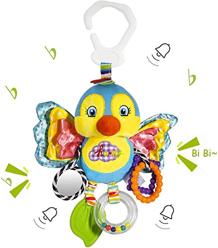 Funsland Baby Kinderwagen Spielzeug, Hängespielzeug mit Glocke, Clip auf Babyschale Spielzeug für Mädchen und Jungen, Plüsch Tier Activity Spielzeug Geschenk für Neugeborene 0,3,6,12 Monate (Vögel