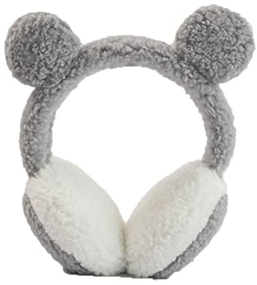 YJZQ Kids Football Pattern Earmuffs - Winter Warm Soccer Design Plush Cartoon Children's Ear Warmers - Fluffy Faux Fur Protection - Xmas Birthday Gifts (Grey-Pom)
