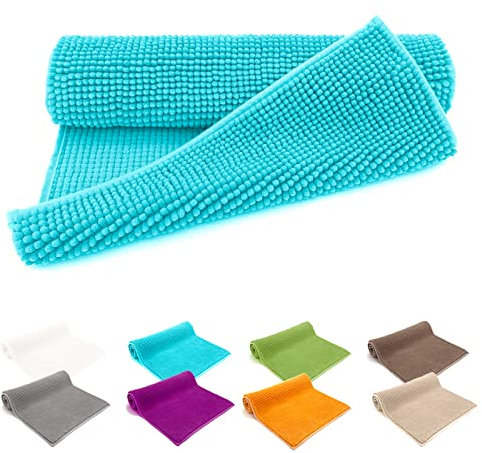 heimtexland ® Badvorleger Chenille Super Flauschig Saugstark Badteppich Badematte Ökotex Typ771 Aqua 60 x 90 cm