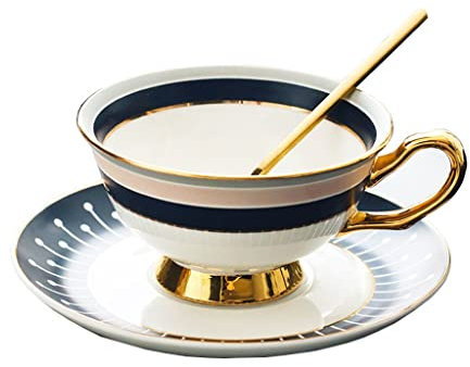Bone China Conjunto de Café,Juego de taza de té,Juegos tazas te porcelana inglesa,Tazas de Café Florales,Con decoración dorada de porcelana,Regalo dulce for el día de San Valentín ( Color : Black )