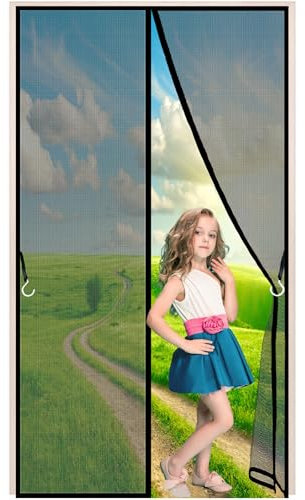 LZHBD Magnet Fliegengitter Tür Balkontür, 95x220 cm Fliegengitter Tür Dachfenster Insektenschutz Ohne Bohren für Balkontür Terrassentür Wohnzimmer, Schwarz, Neuste Version