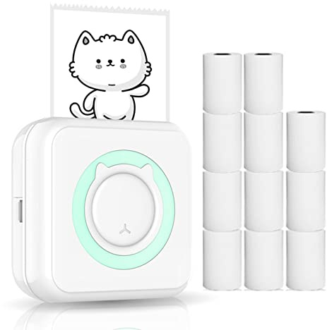 58mm Mini Drucker,Tragbarer BT Mini HandyDrucker für Smartphone tragbarer Fotodrucker, Miniprinter mobiler Sticker Drucker für Tagebuch, Memo, Foto, Notizen, Blau, mit 11 Rollen Thermopapier