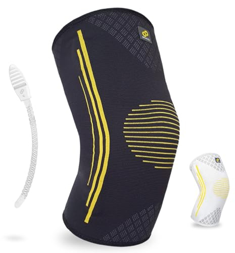 Bracoo Kniebandage Damen & Männer, Komfort Bandage Knie mit seitlicher Verstärkung, Atmungsaktiv & Flexibel für Sport & Alltag, KE92, Schwarz, M, 1 Stück