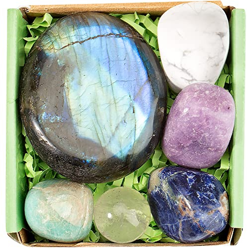 QianCannaor Ensemble de Pierres Chakra, Cristaux de Guérison Naturelle pour Apaisant, Relaxation, avec Labradorite Pierre，Ensemble Cadeau de Pierre Précieuses de Guérison