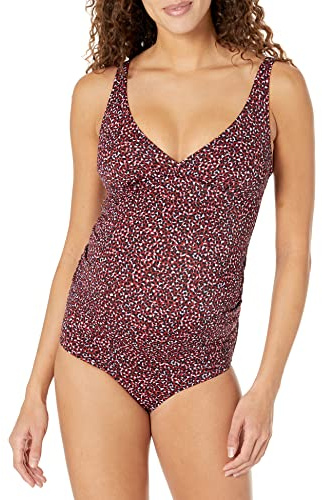 Amazon Essentials Dam graviditet V-ringad baddräkt, tegelröd leopard, L