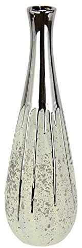 Vase aus Keramik bauchig Keramikvase Dekovase Pampasgras Einzelblumen Trockenblumen Zylindervase Silber weiß matt glänzend Bodenvase Blumenvase Modern Vasen für Tischdeko Tischvase Trockenblume 35cm