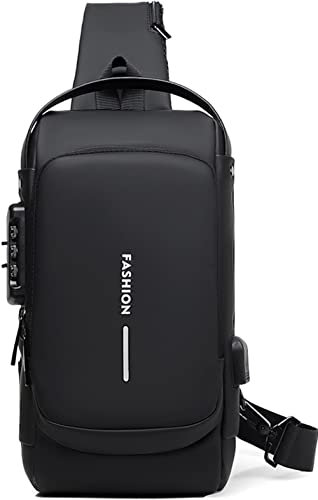 Brusttasche Herren Sling Bag,Passwortschutz Anti-Diebstahl Crossbody Bag,Umhängetasche Outdoor Wasserdicht Lässige Herrentasche (Schwarz)