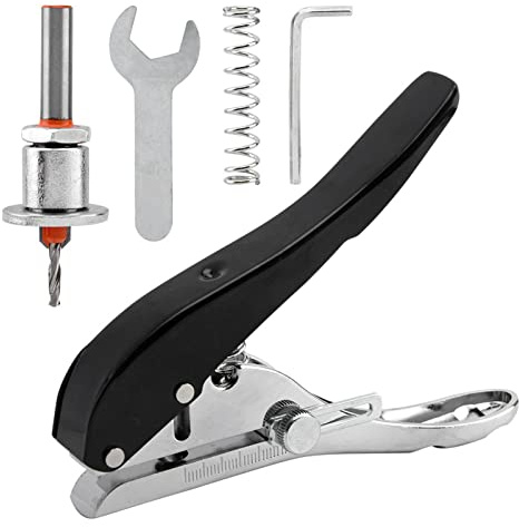 Tongdejing Hole Punch, 8mm Screw Cover Hole Punch Set With Countersink Drill & Wrench, Heavy Duty Hand-Held Hole Punch for Photo Paper PVC Cards Edgebanding, red