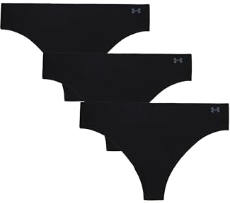 Under Armour Women's 3-Pack Pure Stretch No Show Thong Underwear – Seamless Invisible Fit, No VPL, Ultra-Soft, All-Day Comfort - Black, M