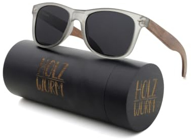 Holzwurm Sonnenbrille mit Holzbügeln aus Walnuss für Damen & Herren/Polarisierende Brillengläser mit UV400-Schutz/mit Brillenetui aus echtem Bambus