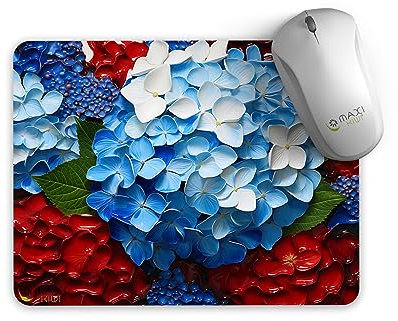 MAXIKIWI - Mouse Pad, Anti-Slip Rubber Base, Ultra Smooth, Durable Material, Modern Design, Vivid Colors, Waterproof - 3D Blue hydrangeas flower - 22x18CM