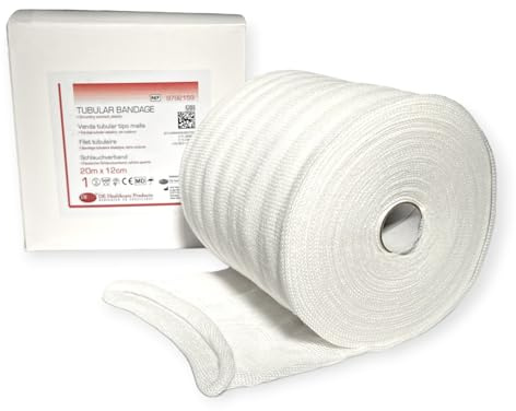 DE Healthcare Products - Elastischer Schlauchverband, Trikotschlauchverband aus 100% Baumwolle, 20 m x 12 cm, für Kinderrumpf-, Kopf- & Oberschenkel, nahtlos gewirkt, Schlauchbinde Größe 5