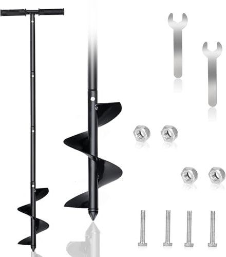 Urenwp Garden Auger Drill Bit 5.9x41, Large Hand Auger Drill for Planting, Post Hole Digger Manual Auger Spiral Drill Bit with Non-Slip Handle, Bulb Planting Auger Fence Post Auger