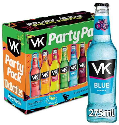 VK Party Pack 10 x 275ml | 3.4% ABV | Alcopops Party Pack | 10 Bottles | Vodka & Fruit Juice | Ready To Drink | Mixed Pack | Premixed Alcohol Drinks | Fruity Flavoured Sparkling Vodka Drinks |