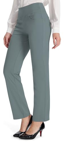 MOVE BEYOND - Pantalones de yoga acampanados para mujer, suaves como la mantequilla, con 4 bolsillos, control de abdomen, para entrenamiento y trabajo, M